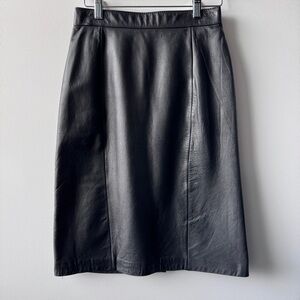 Vintage Rafferty 100% Genuine Leather Black Pencil Skirt Snap Button Slit Sz 12